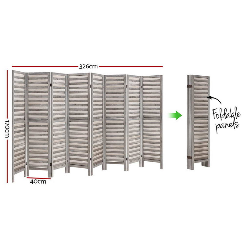 8 Panel Room Divider Screen Privacy Wood Dividers Timber Stand Grey