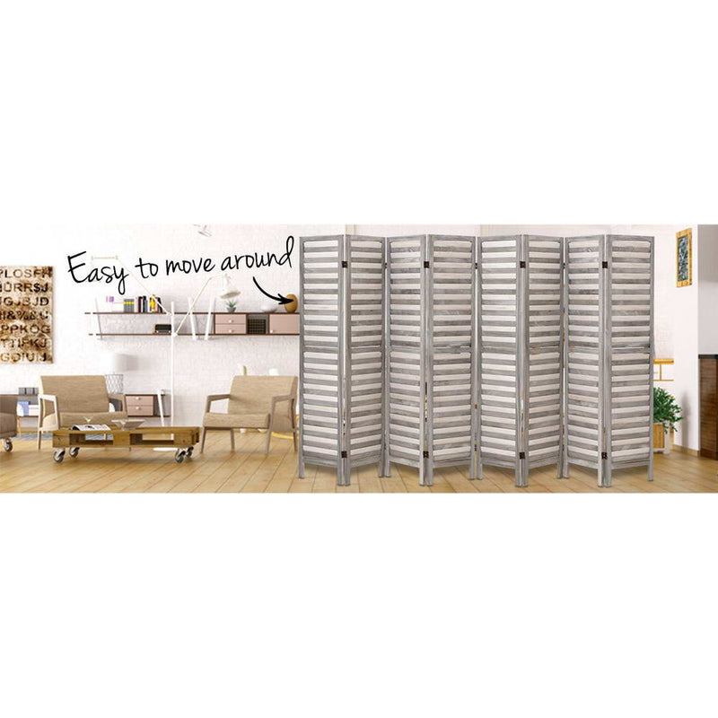 8 Panel Room Divider Screen Privacy Wood Dividers Timber Stand Grey