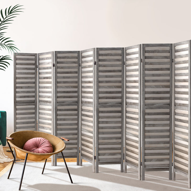 8 Panel Room Divider Screen Privacy Wood Dividers Timber Stand Grey