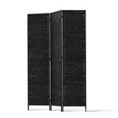 3 Panel Room Divider Privacy Screen Rattan Woven Wood Stand Black