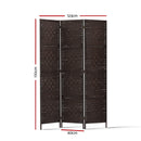 3 Panel Room Divider Privacy Screen Rattan Woven Wood Stand Brown
