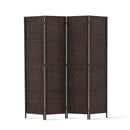 4 Panel Room Divider Privacy Screen Rattan Woven Wood Stand Brown