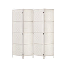 4 Panels Room Divider Screen Privacy Rattan Timber Fold Woven Stand White