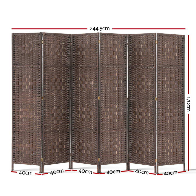 6 Panel Room Divider - Brown