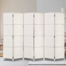 6 Panel Room Divider Privacy Screen Rattan Timber Fold Woven Stand White
