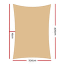 2x4m Shade Sail Sun Shadecloth Canopy 280gsm Sand