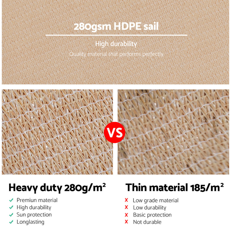3x5m Shade Sail Sun Shadecloth Canopy 280gsm Sand