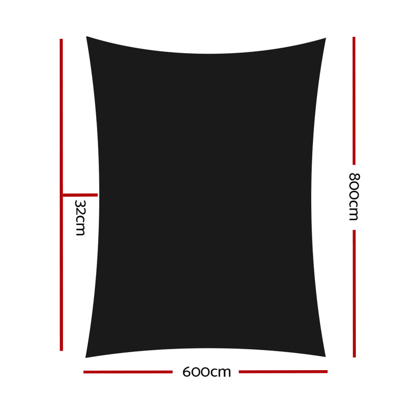 6x8m Shade Sail Sun Shadecloth 280gsm Black