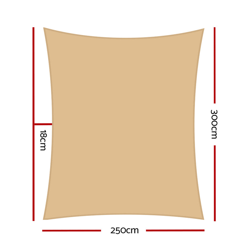 2.5 x 3m Rectangle Shade Sail Cloth - Sand Beige