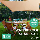 3 x 4m Waterproof Rectangle Shade Sail Cloth - Sand Beige