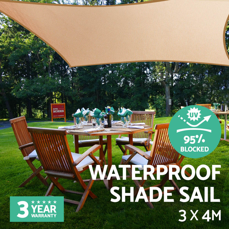 3 x 4m Waterproof Rectangle Shade Sail Cloth - Sand Beige