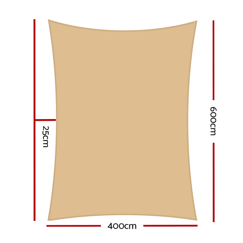 4 x 6m Waterproof Rectangle Shade Sail Cloth - Sand Beige
