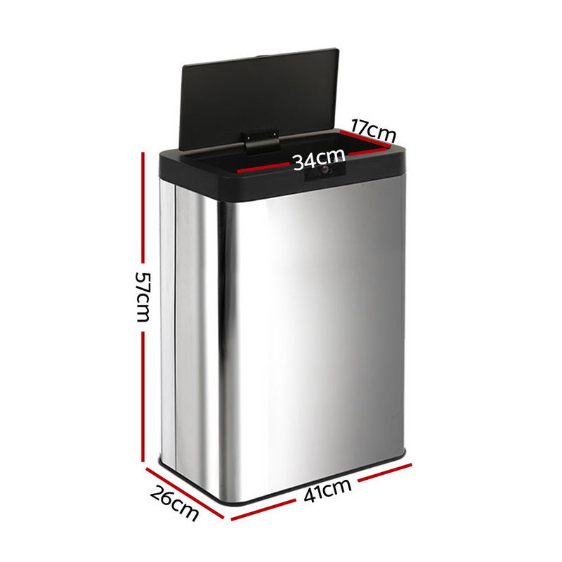 50L Stainless Steel Sensor Bin Rubbish Trash Bins Motion Automatic AC Adaptor