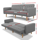 Sofa Bed Lounge 3 Seater Futon Couch Recline Chair Wooden 195cm Fabric
