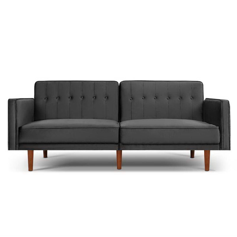 Sofa Bed Lounge 3 Seater Futon Couch Recline Chair Wood 195cm Velvet Grey