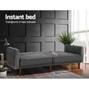Sofa Bed Lounge 3 Seater Futon Couch Recline Chair Wood 195cm Velvet Grey