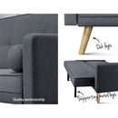 3 Seater Fabric Sofa Bed - Charcoal
