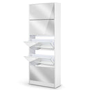 5 Drawer Mirrored Wooden Shoe Cabinet - White