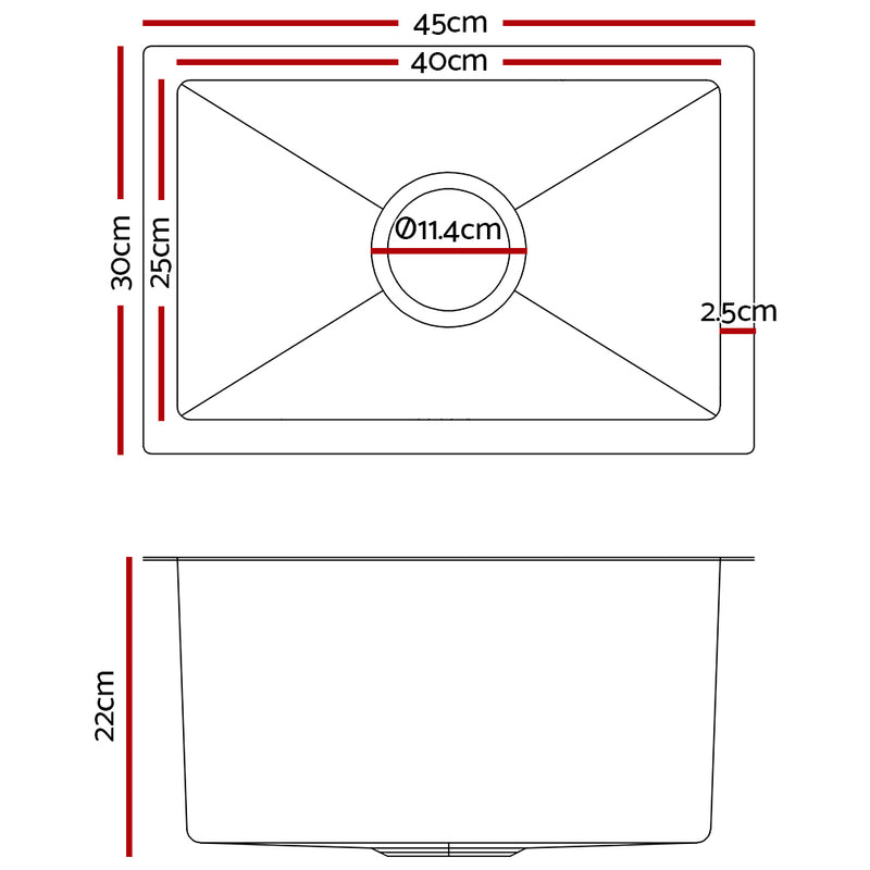 Stainless Steel Kitchen Sink 450X300MM Under/Topmount Sinks Laundry Bowl Silver