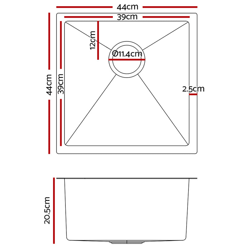 Stainless Steel Kitchen Sink 440X440MM Under/Topmount Sinks Laundry Bowl Silver