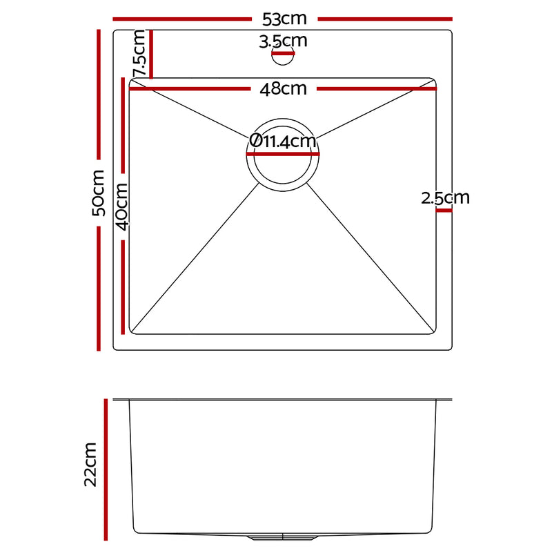 Stainless Steel Kitchen Sink 530X500MM Under/Topmount Sinks Laundry Bowl Silver