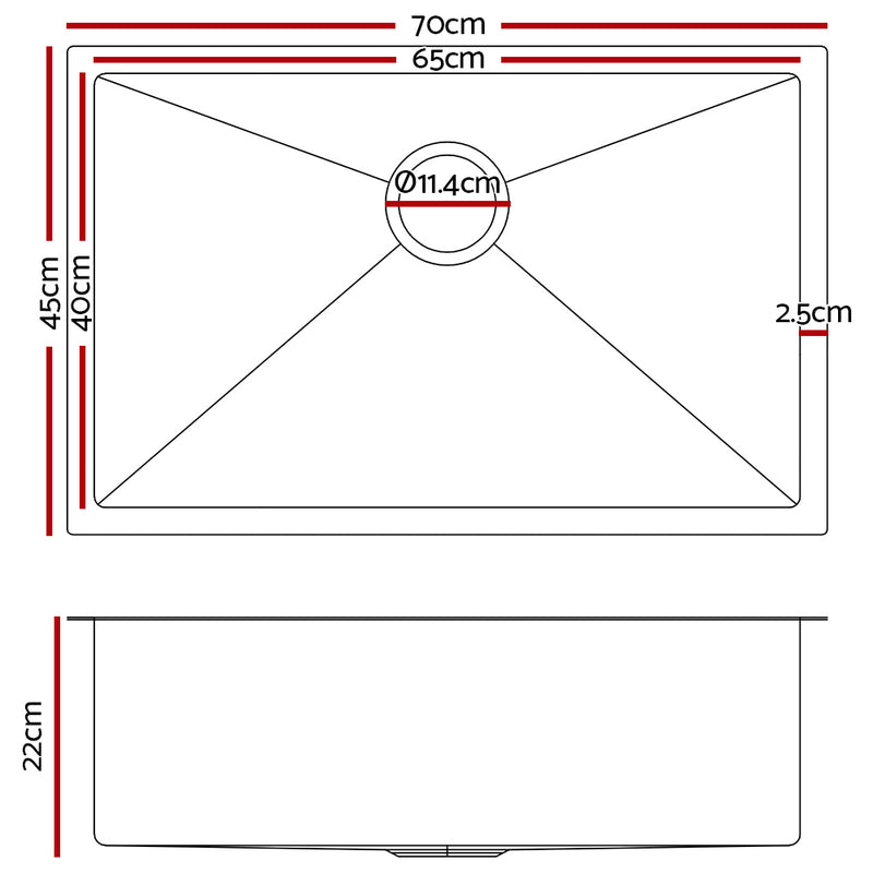 Stainless Steel Kitchen Sink 700X450MM Under/Topmount Sinks Laundry Bowl Silver