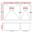 Stainless Steel Kitchen Sink 710X450MM Under/Topmount Laundry Double Bowl Silver