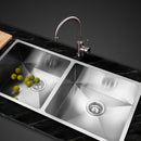 Stainless Steel Kitchen Sink 865X440MM Under/Topmount Laundry Double Bowl Silver