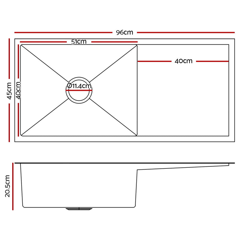 Stainless Steel Kitchen Sink 960X450MM Under/Topmount Sinks Laundry Bowl Silver