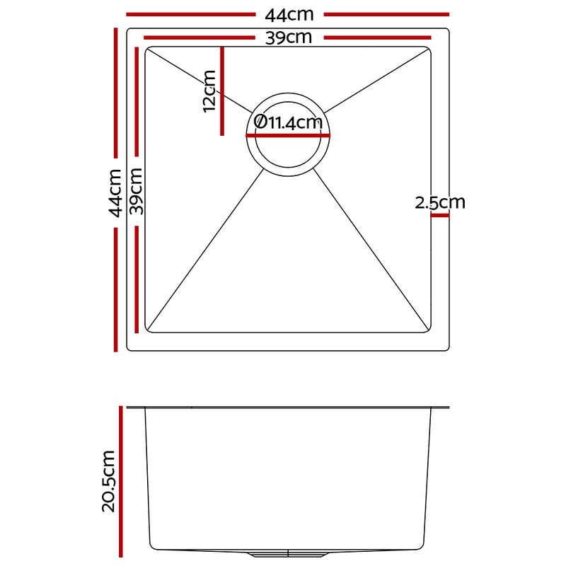 Stainless Steel Kitchen Sink 440X440MM Under/Topmount Sinks Laundry Bowl Black