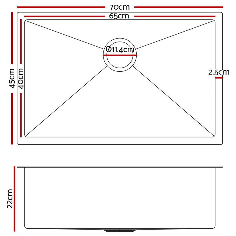 700x450mm Nano Stainless Steel Kitchen Sink