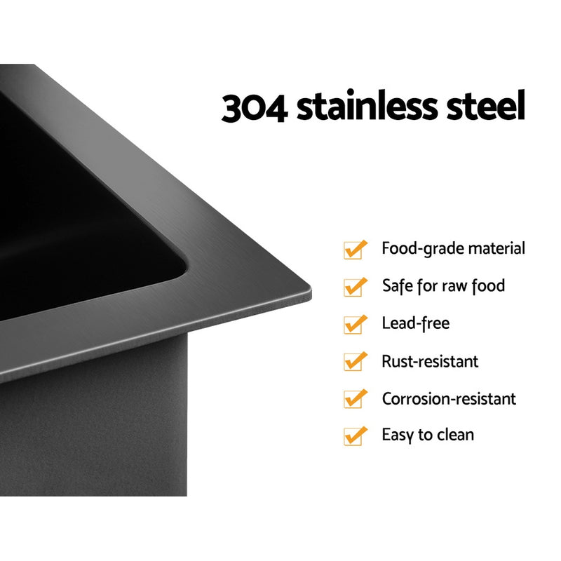 Stainless Steel Kitchen Sink 750X450MM Under/Topmount Sinks Laundry Bowl Black