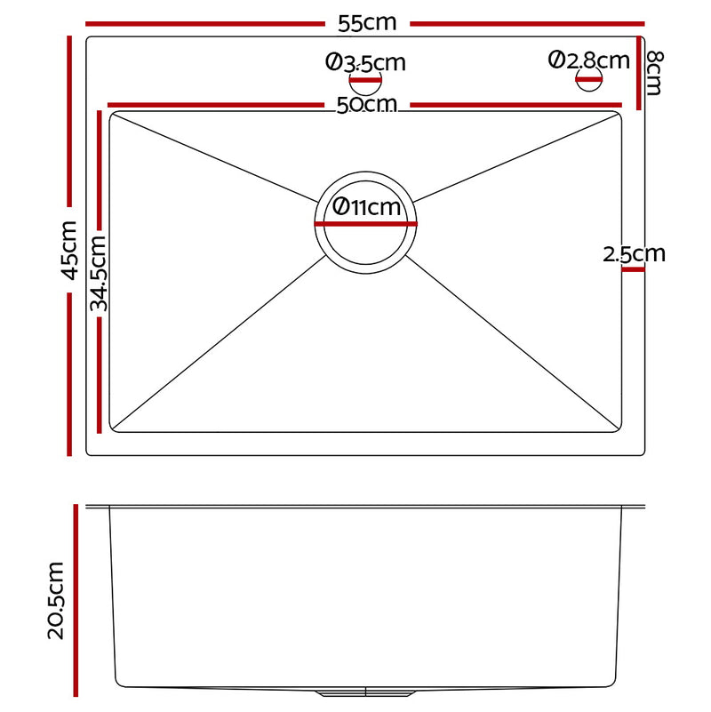 Stainless Steel Kitchen Sink 550X450MM Under/Topmount Sinks Laundry Bowl Silver