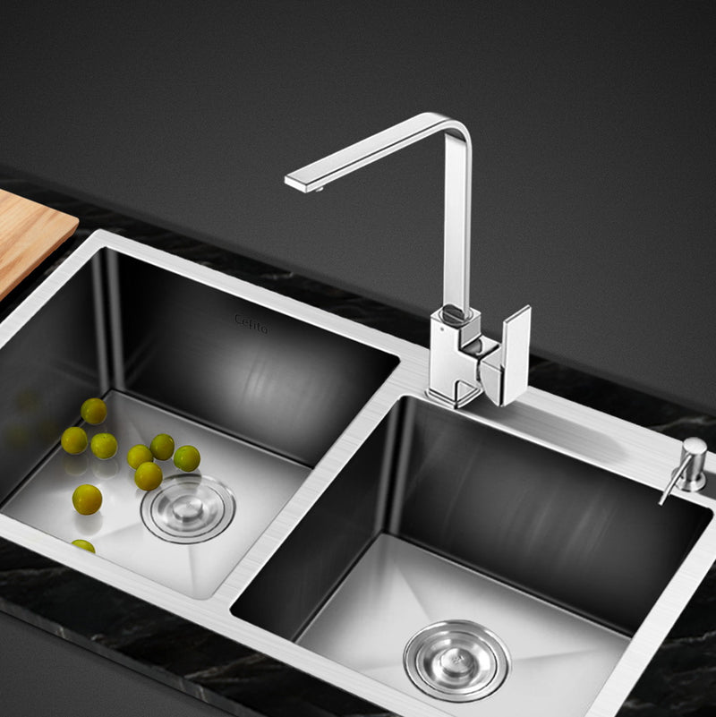 Stainless Steel Kitchen Sink 800X450MM Under/Topmount Laundry Double Bowl Silver
