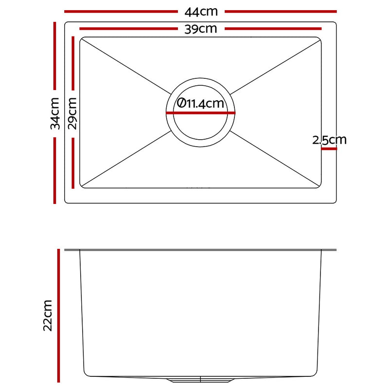 Stainless Steel Kitchen Sink 340X440MM Nano Under/Topmount Sinks Laundry Silver