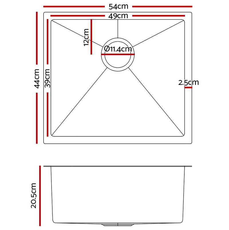 Stainless Steel Kitchen Sink 540X440MM Nano Under/Topmount Sinks Laundry Silver