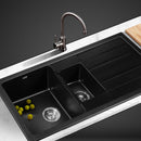 Stone Kitchen Sink 1000X500MM Granite Under/Topmount Basin Double Bowl Black