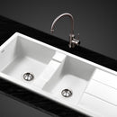 Stone Kitchen Sink 1160X500MM Granite Under/Topmount Basin Double Bowl White