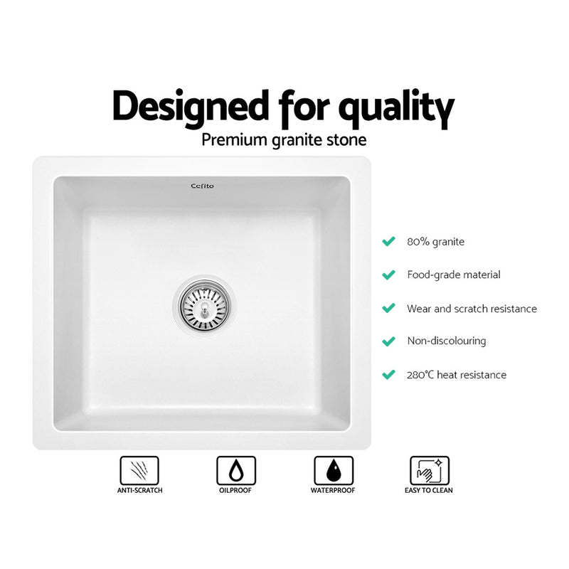 Stone Kitchen Sink 460X410MM Granite Under/Topmount Basin Bowl Laundry White