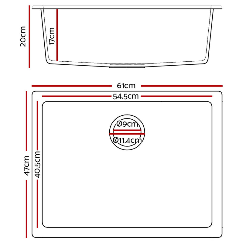 Stone Kitchen Sink 610X470MM Granite Under/Topmount Basin Bowl Laundry White