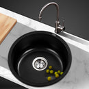 Stone Kitchen Sink Round 430MM Granite Under/Topmount Basin Bowl Laundry Black
