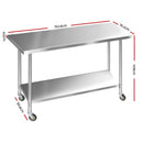 1524 x 762mm Commercial Stainless Steel Kitchen Bench with 4pcs Castor Wheels