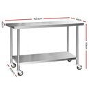 430 Stainless Steel Kitchen Benches Work Bench Food Prep Table with Wheels 1524MM x 610MM