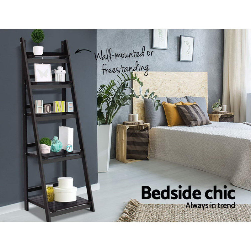 Display Shelf 5 Tier Wooden Ladder Stand Storage Book Shelves Rack Coffee