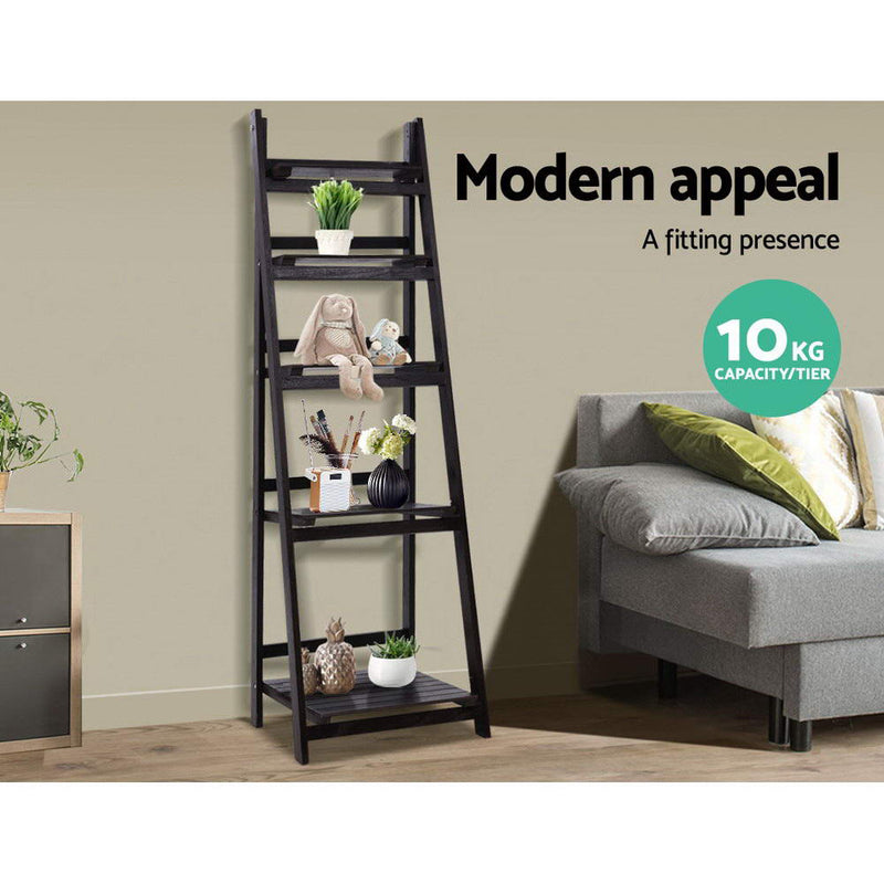 Display Shelf 5 Tier Wooden Ladder Stand Storage Book Shelves Rack Coffee