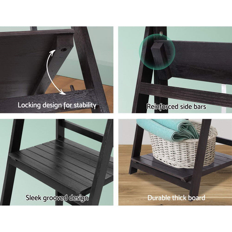 Display Shelf 5 Tier Wooden Ladder Stand Storage Book Shelves Rack Coffee