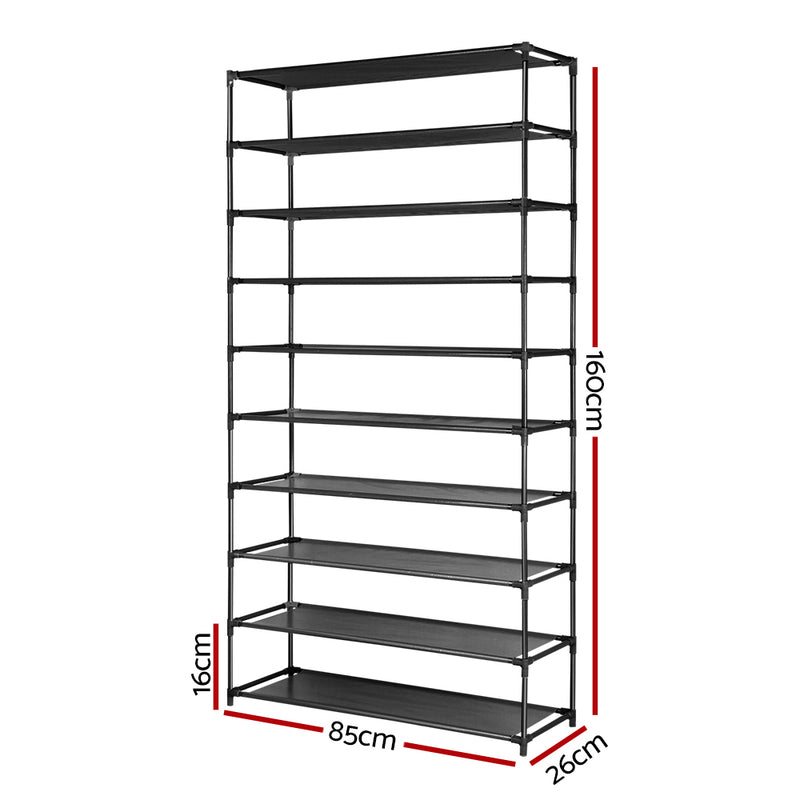 50 Pairs 10 Tier Shoe Rack Metal Shelf Holder Stackable Portable Black