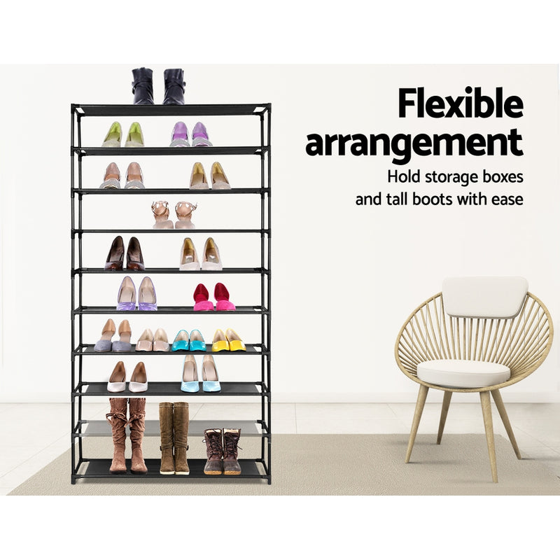 50 Pairs 10 Tier Shoe Rack Metal Shelf Holder Stackable Portable Black