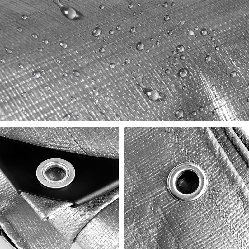 Instahut 4.8x6m Tarp Camping Tarps Poly Tarpaulin Heavy Duty Cover 180gsm Silver