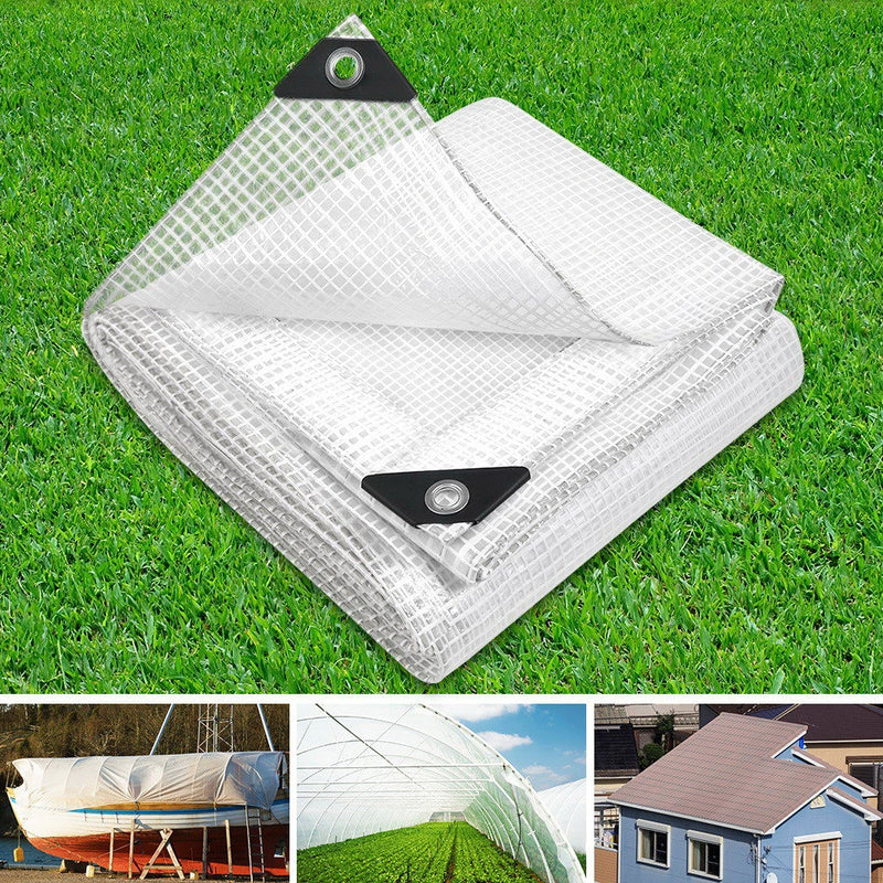 4x5m Tarp Camping Tarps Poly Tarpaulin Heavy Duty Cover 135gsm Clear